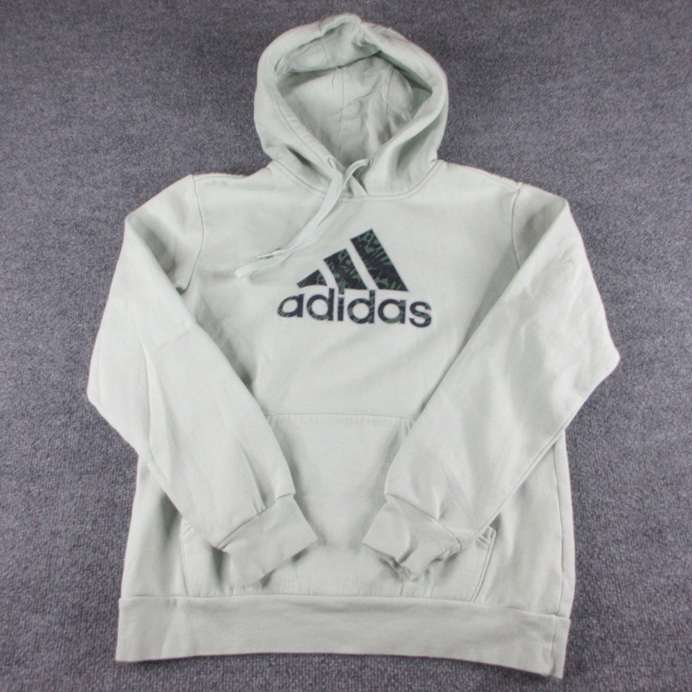 Adidas Hoodie Mens M Green Sweatshirt Pullover Big Logo Camo Cheetah Print Gym
